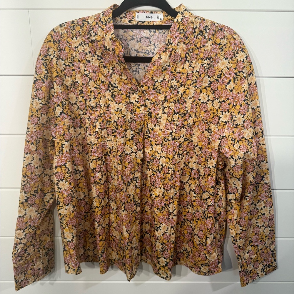 Mango Floral Blouse - Pink, Orange, Yellow, Black
